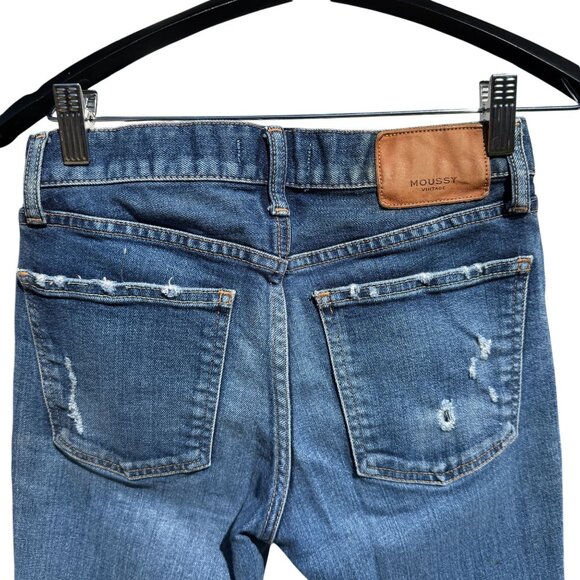 MOUSSY Vintage Distressed Lancaster Skinny Dark Blue Denim Jeans SZ 25 - Picture 7 of 13